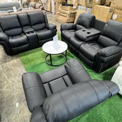 Recliner 3Pcs Living Room Set (Black or Brown)/ Juego de sala de estar reclinable de 3 piezas (negro