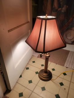 Two Hampton Bay Brass Table Swing arm Lamp with Fabric Shade