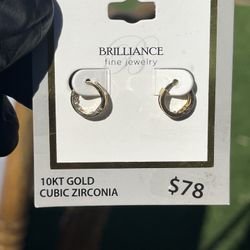 10k Gold Hoop Earrings (Pink & White Stones)