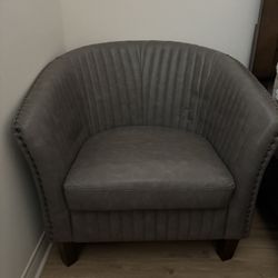 Gray Upholstered Accent Chair – Nailhead Trim