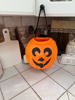 Vintage Gemmy Collapsible Jack O Lantern Halloween Candy Bucket Pail
