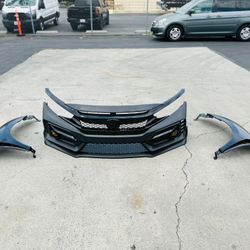 Type R Style Front Bumper  & Fenders Cover Kit For 2016-2021 Honda Civic Sedan 10th coupe & hatchback FIT