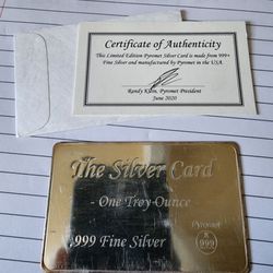 Pyromet Silver Card – 1 Troy Oz .999 Fine Silver + COA