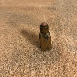 Vintage Mini Perfume Bottle With Gold Leaves Glass Dauber & Stone On Lid