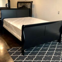 Brand New Black Full Size Wooden Sleigh Bed Frame With New Mattress Set/Fast Delivery