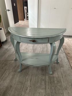 Distressed Blue Demilune Console Table