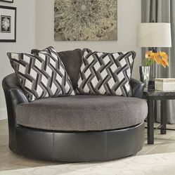 Kumasi Smoke Oversized Swivel Accent Chair with Pillows

