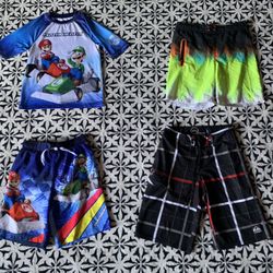 Boy Super Mario Bros Nintendo & Other Swimming  Trunks /  Mario Set Swim Suit Size 8 Bundle 