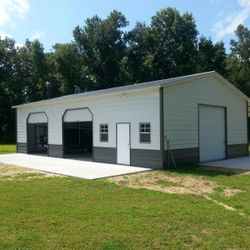 30x48 x12 metal garage two tone side entry