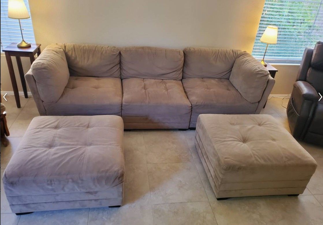 Free Delivery Beautiful Brownish Gray 3 Seat Sofa/Couch/ With Ottoman