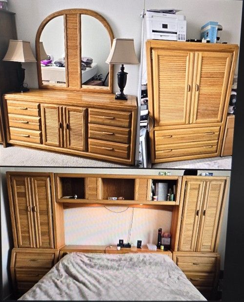 Solid Wood Queen Bedroom set with unmatched storage