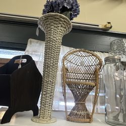 Fun Vintage White Wicker Vase