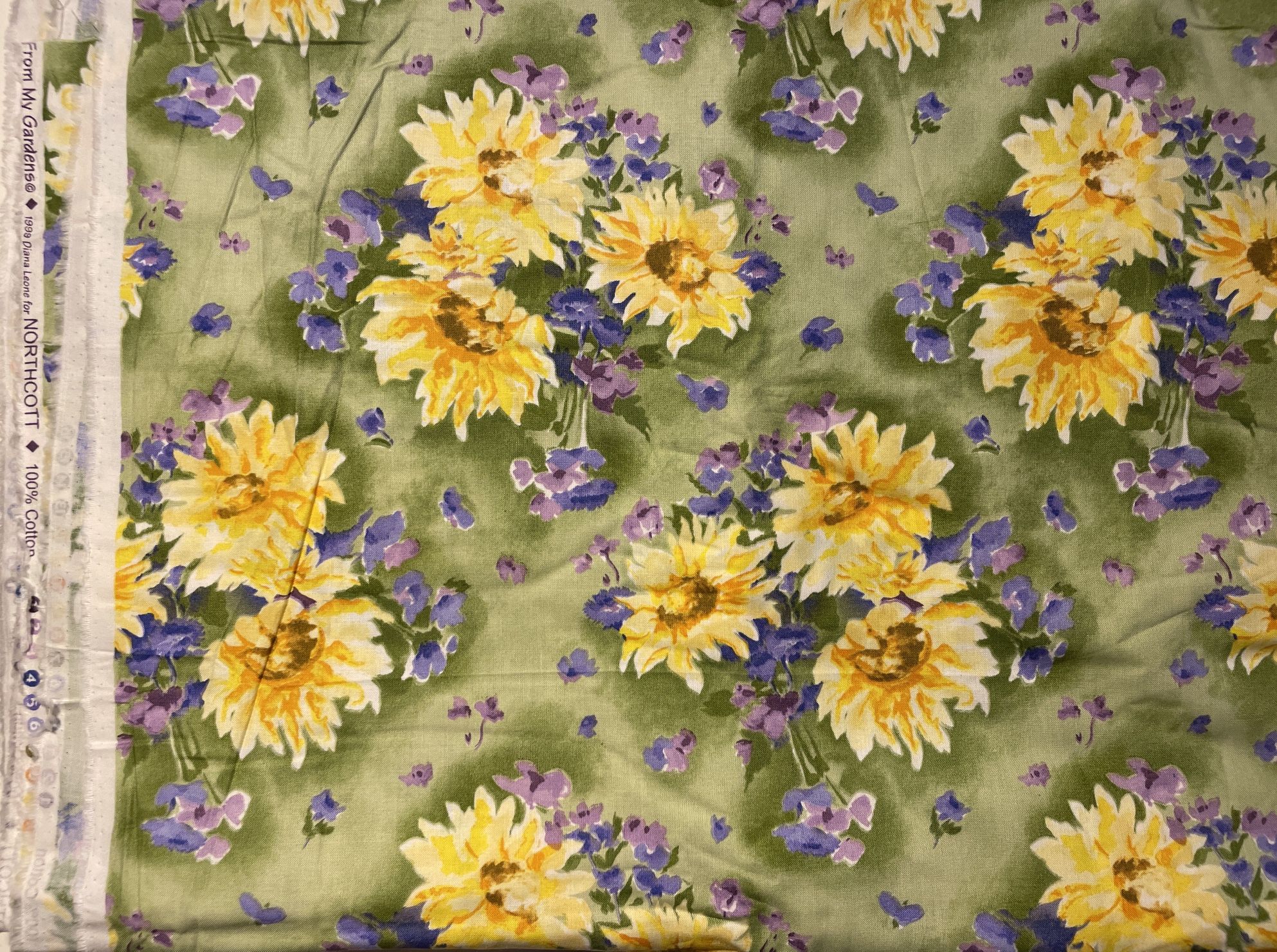 Designer Cotton Floral Fabric by Diana Leone - Vintage
