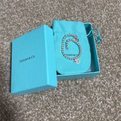 Tiffany Bead Sterling Silver Bracelet w/ Tiffany Blue Heart Charm