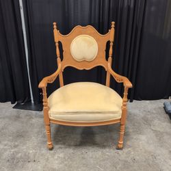 Vintage Style Carved Wood Accent Chair in Yellow Velvet