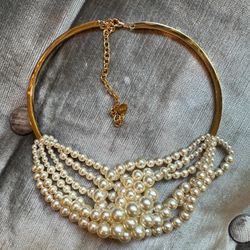 Dior Gold Finish Knotted Pearl Choker Necklace