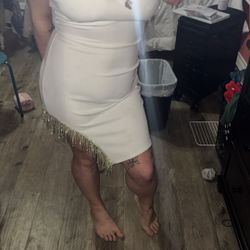 White Elegant Dress With Jewel Tassels 