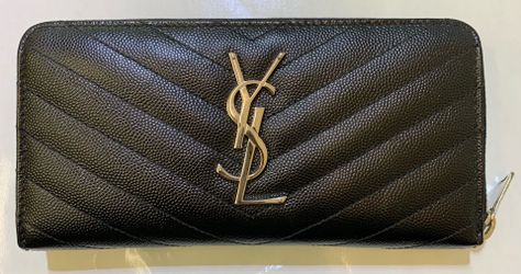 Yves St Laurent Womens Lg Padded Leather Zipper Wallet