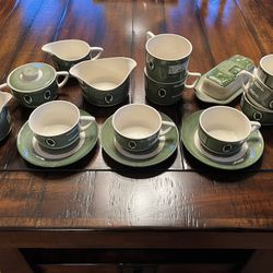 Vintage Mid-Century Colonial Homestead Green Transferware Dishes by Royal China