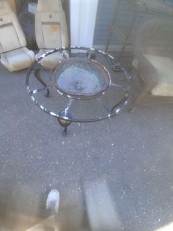 Round Wrought Iron Glass Top Coffee Table