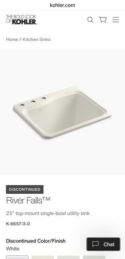 Kohler River Falls self-rimming utility sink (K-6657-3-0) in white