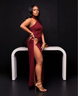 Fashion Nova Burgundy Halter Neck Wrap Maxi Dress
