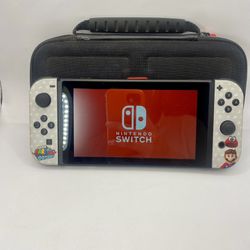Nintendo Switch 32GB Gray Console Gray Joy-Con Mario Odyssey Skin + Case Mint