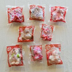 Build A Bear 2007 McDonalds Happy Meal Toys (Lot of 8) - New/Sealed   Hearts For You Teddy Vanilla Fudge Bunny Fru Fru Poddle Curly Teddy Friendship D
