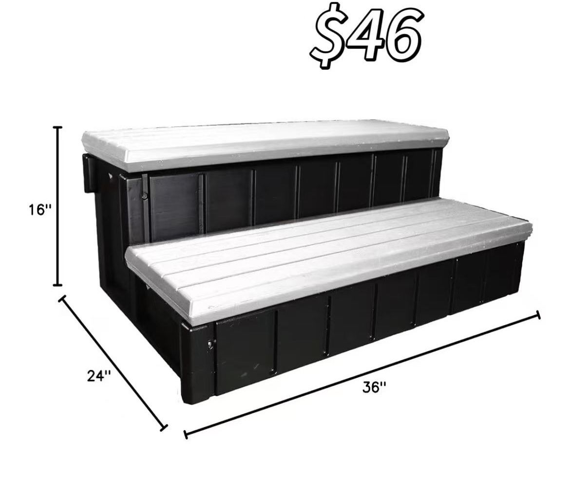 😀 Confer Plastics Two Tier 36" Wide Deluxe Hot Tub Step. Non-Skid Spa Steps, Easy Installation, Sturdy, Long Lasting Upgrade to Your Space, Grey
