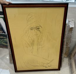 Cuban Artist Mildrey Guillot Girl Etching Framed - Large