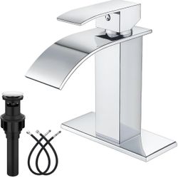 Bathroom Faucets Chrome Waterfall Bathroom Sink Faucet Modern Single Handle Bathroom Faucet for 1 or 3 Hole Mxier Tap Washbasin Faucet with Deck, Pop-