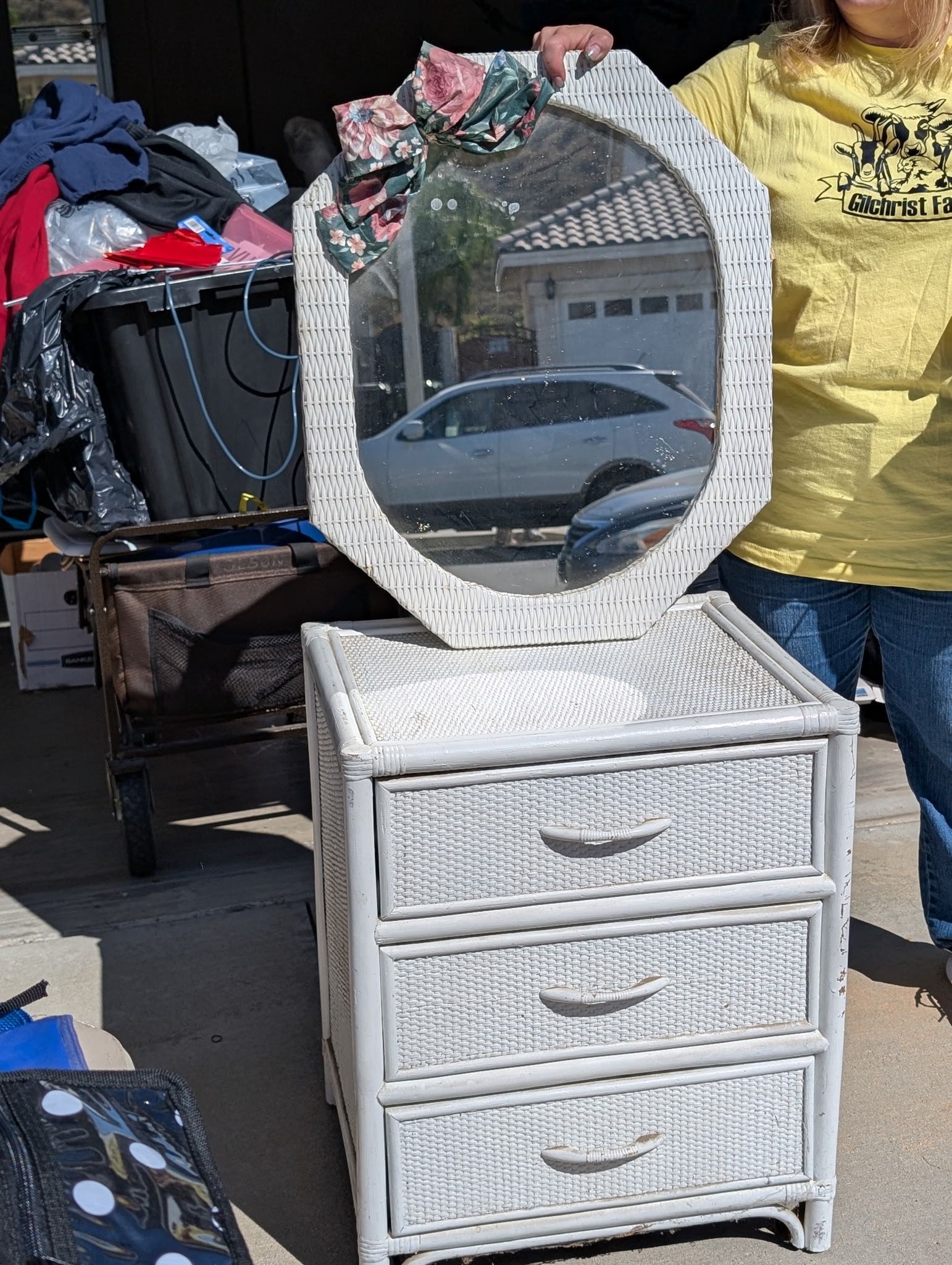 Wicker Dresser And Mirror