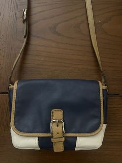 Coach Hadley Navy/Beige Leather Crossbody Bag Silver Buckle Purse F29763u