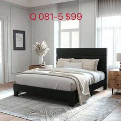 Queen Size Platform Bed Frame with Velvet Headboard(081-5)