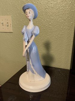 Lady In Blue Dress Ceramic Statue