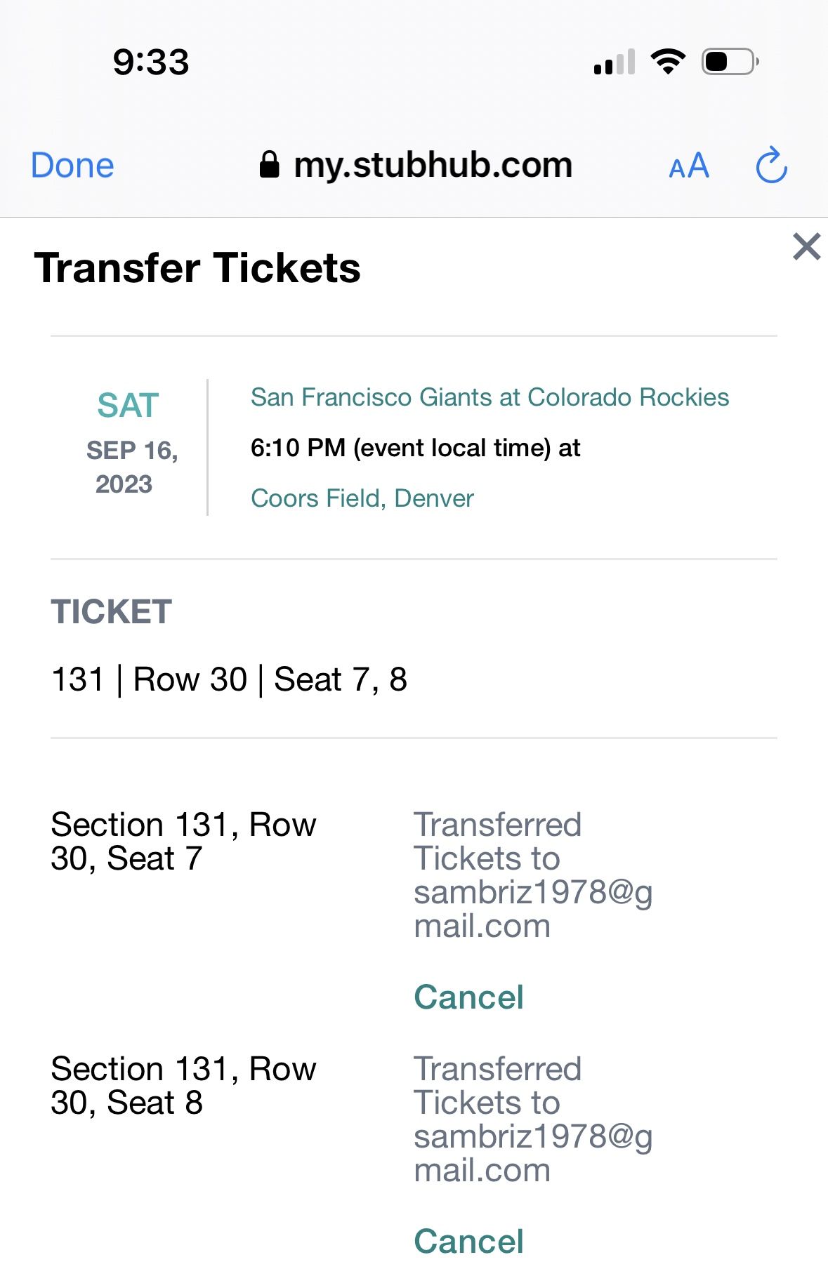Rockies Giants Tickets