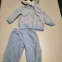 Boys 6 months Carters Just One You light blue striped zip up hooded sweatshirt. Carters Just One You light blue jogger pants. 2 pc. LOT 07