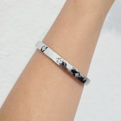 925 sterling silver Women's cuff bracelet Band Bangle Adjustable size