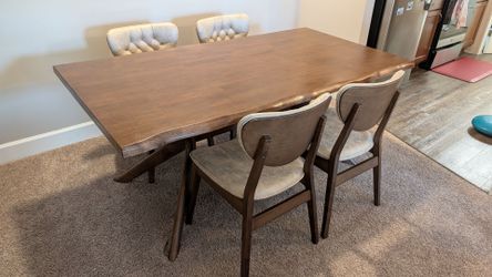 71" Solid Wood - Live Edge Dining Table & 4 Chairs - Moving Sale!