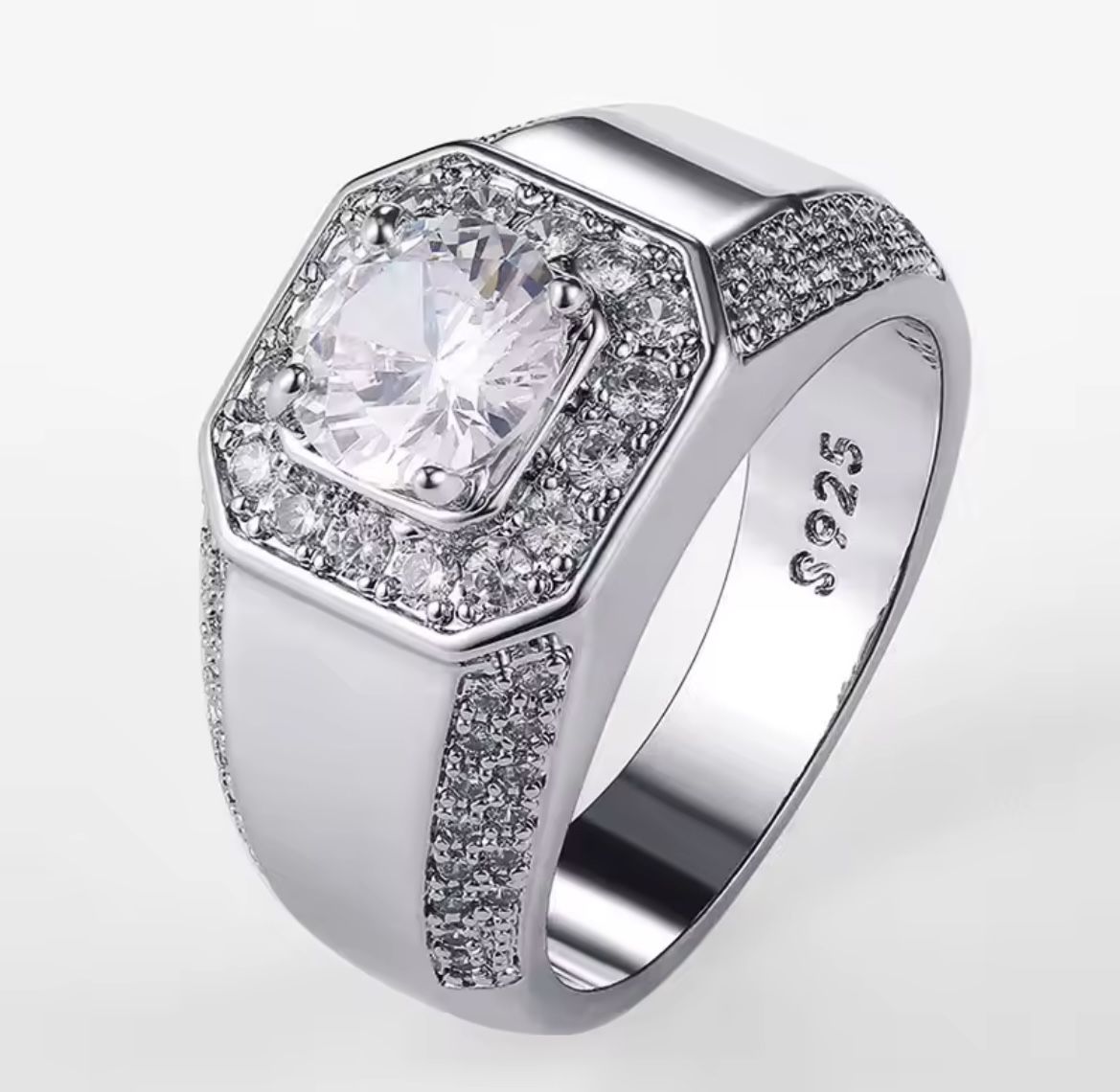 Luxury 925 Sterling Silver Men AAA Crystal Zircon Stone Wedding Ring Brilliant Noble Engagement Engage Party Plata Rings Stamp