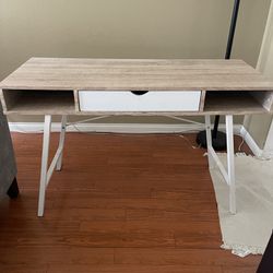 47.25” Natural Wood/White Writing Desk 