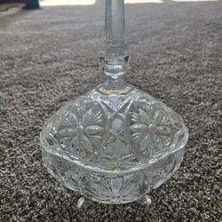 Vintage Ann Hutte Bleikristall 4 Footed Oval Candy Dish