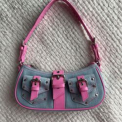 Dolls Kill Denim And Vinyl Buckle Shoulder Bag