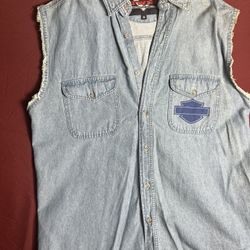 Vintage biker blue Harley Davidson Sleeveless Denim Jacket Vest