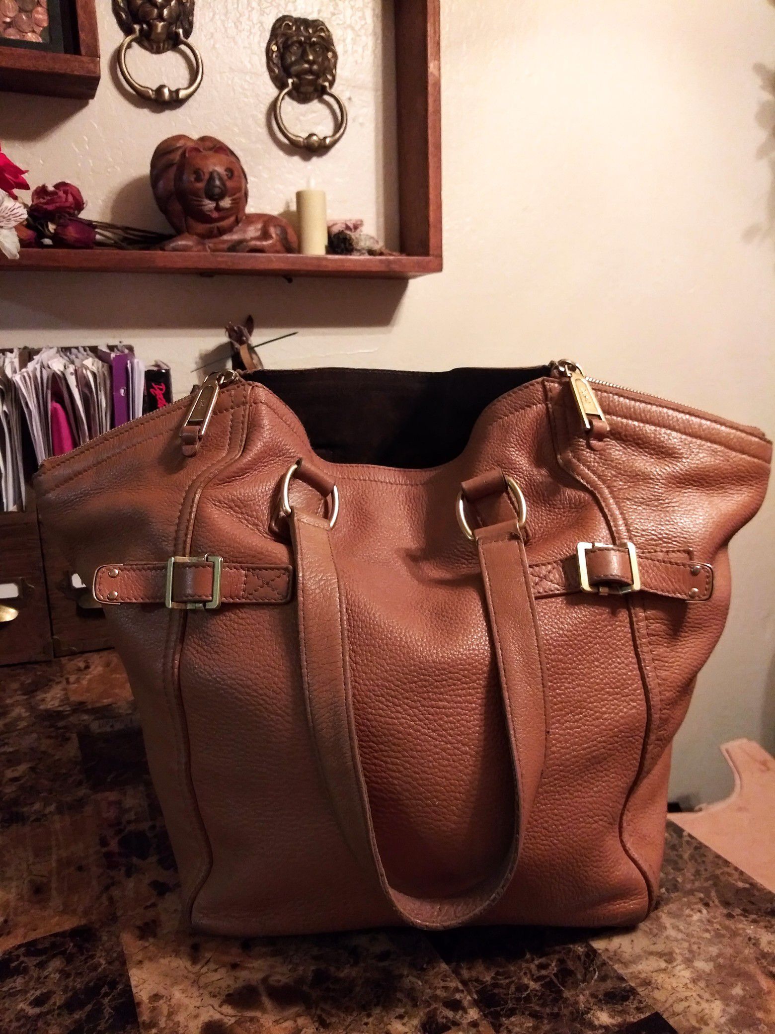 YSL Yves Saint Laurent brown tan soft leather Large vintage Downtown satchel tote shoulder bag purse