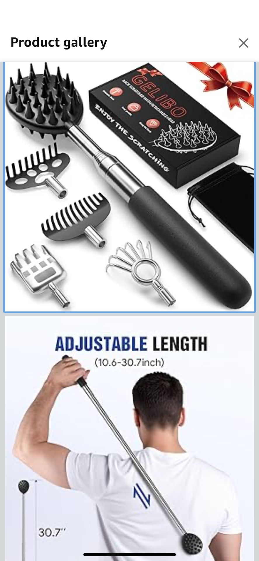 Gelibo Telescoping Back Scratcher with 5Pcs Detachable Heads,Fathers Day Dad Gifts from Wife Daughter Son,Mens Gifts,Husband, Extendable Back Massager