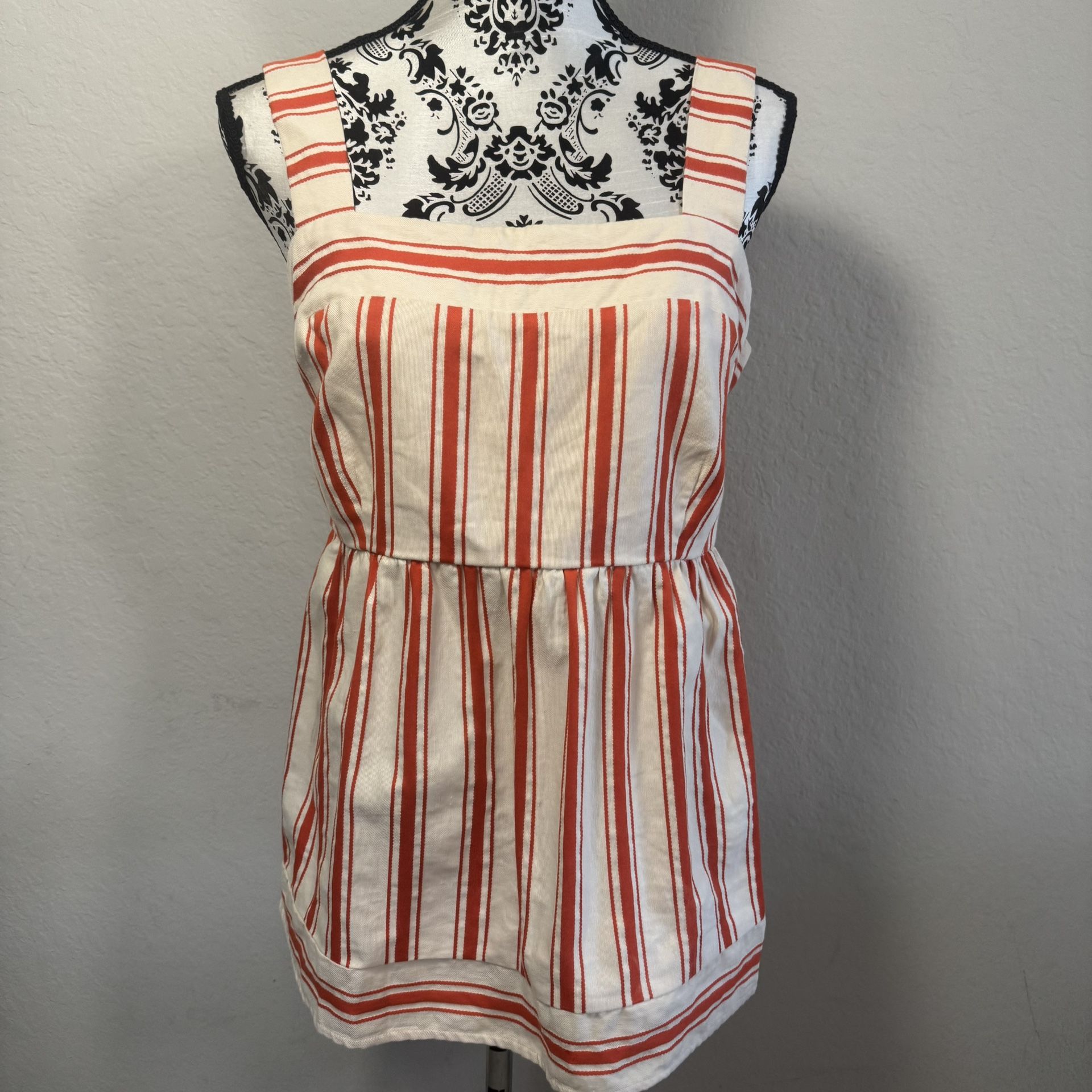 Cabi Women’s Brunch Top Size M Medium Striped Orange Beige Cotton Linen