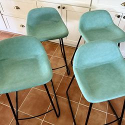 4 Barstools Aqua Blue Faux Leather