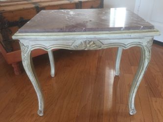 ANTIQUE GENUINE BELGIUM MARBLE CARVED WOOD END TABLE