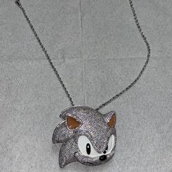 Moissanite Sonic the hedgehog  iced out Stainless Steel pendant with stainless steel necklace